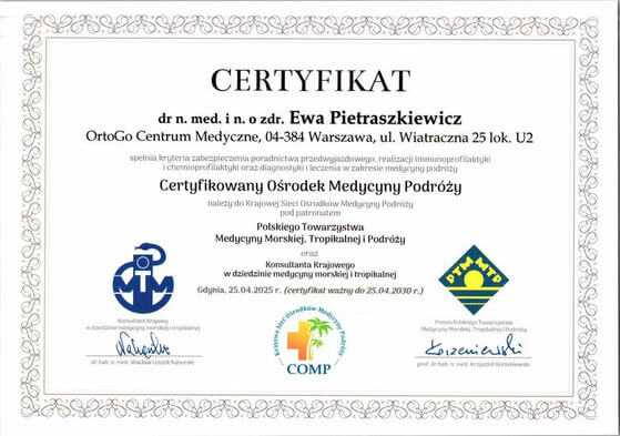 Zostaliśmy Certyfikowanym Ośrodkiem Medycyny Podróży.